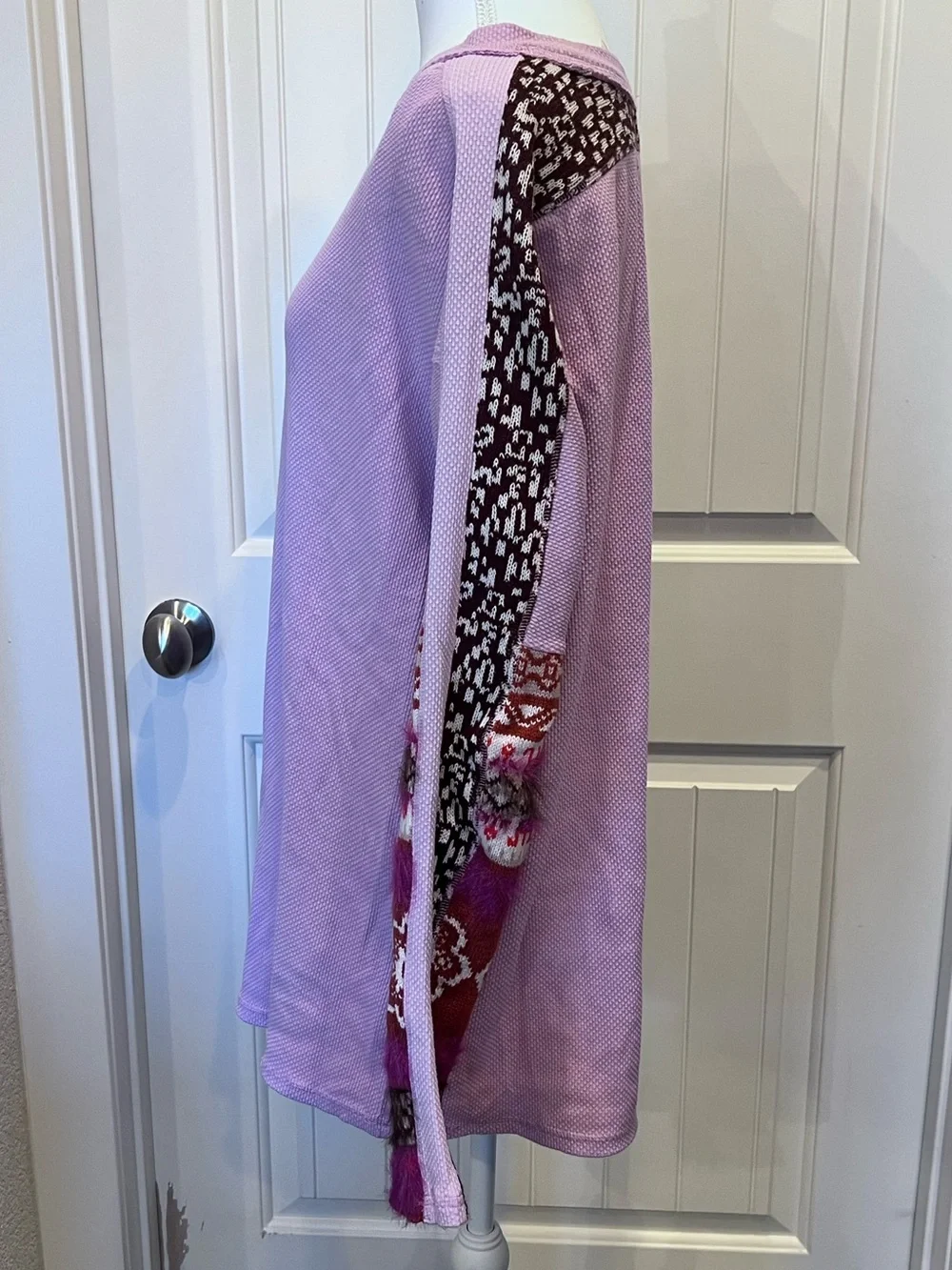 Free People Petal Lilac On My Way Thermal Top Patterned Sleeve Medium